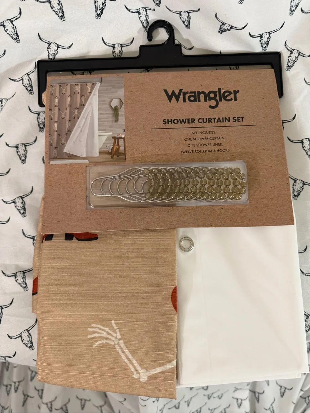 Wrangler Beige, White & Orange Skeleton Shower Curtain Set
